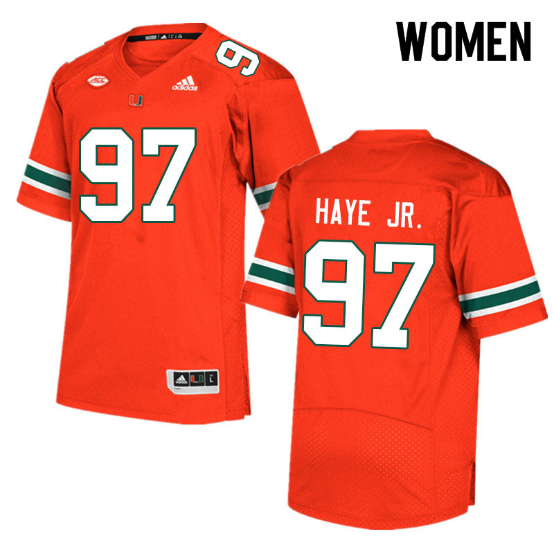 Women #97 Allan Haye Jr. Miami Hurricanes College Football Jerseys Sale-Orange - Click Image to Close
